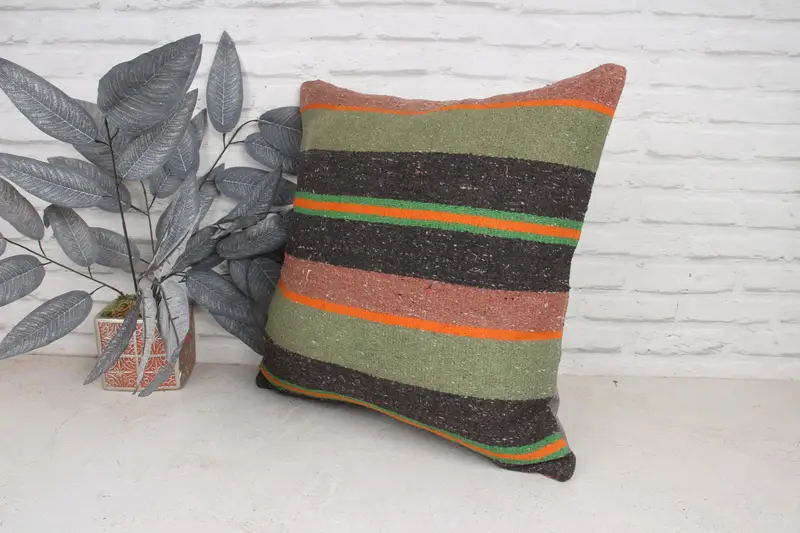 20x20 Green Pillow Sham, Car Pillow, Ikat Cushion Cover, Vintage Kilim Pillow, Pillow Sham, Turkish Kilim Pillow, Turkish Pillow, Sustainable Pillow - 4