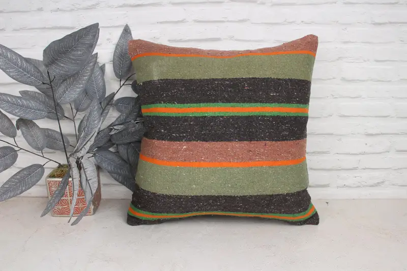 20x20 Green Pillow Sham, Car Pillow, Ikat Cushion Cover, Vintage Kilim Pillow, Pillow Sham, Turkish Kilim Pillow, Turkish Pillow, Sustainable Pillow - 1