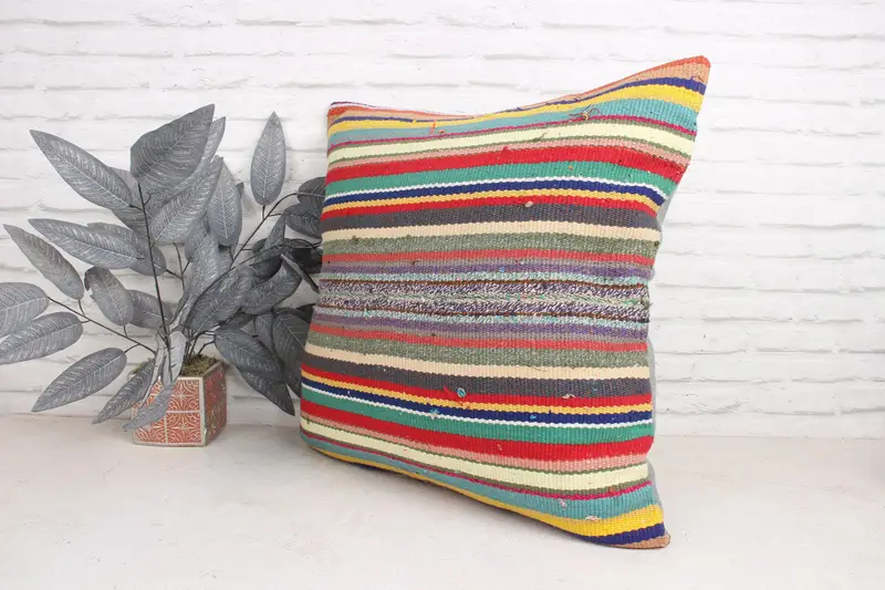 Pillow Cover, Vintage Cushion, Vintage Pillow, Vintage Kilim Throw Pillow, Living Room Throw Cushion, Kilim Pillow, 24x24 Green Pillow Sham - 4