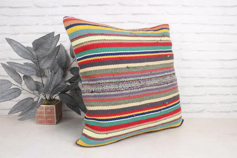 Pillow Cover, Vintage Cushion, Vintage Pillow, Vintage Kilim Throw Pillow, Living Room Throw Cushion, Kilim Pillow, 24x24 Green Pillow Sham - 3