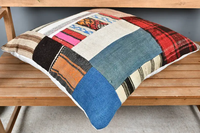 Kilim Cushion Sham, 28x28 Blue Pillow Case, Handmade Kilim Cushion, Couch Pillow, Pillow, Garden Cushion, Authentic Cushion, Turkish Kilim Pillow - 2