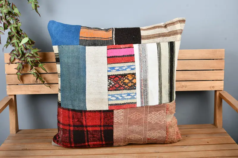 Kilim Cushion Sham, 28x28 Blue Pillow Case, Handmade Kilim Cushion, Couch Pillow, Pillow, Garden Cushion, Authentic Cushion, Turkish Kilim Pillow - 6