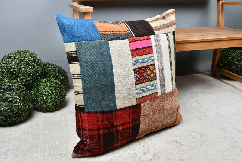 Kilim Cushion Sham, 28x28 Blue Pillow Case, Handmade Kilim Cushion, Couch Pillow, Pillow, Garden Cushion, Authentic Cushion, Turkish Kilim Pillow - 7