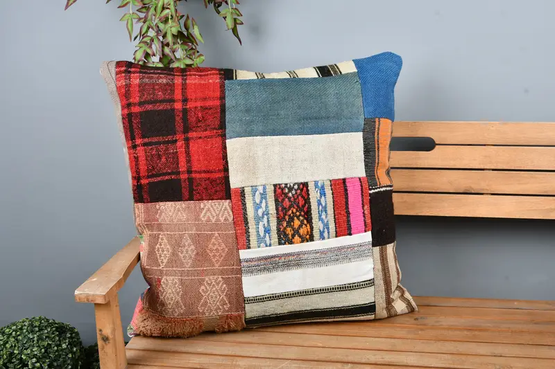 Kilim Cushion Sham, 28x28 Blue Pillow Case, Handmade Kilim Cushion, Couch Pillow, Pillow, Garden Cushion, Authentic Cushion, Turkish Kilim Pillow - 1