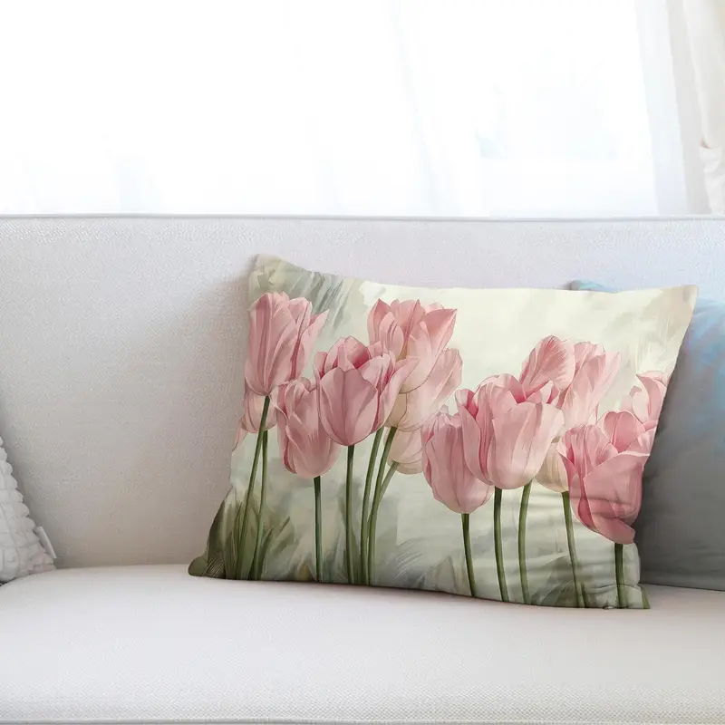 Pink Tulip Printed Pillow: Modern Floral Home Decor Accent