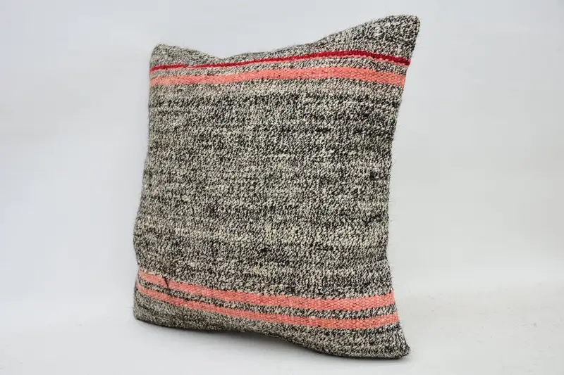 Knitted Pillow, Ethnical Kilim Rug Pillow, 14x14 Brown Pillow Case, Kilim Pillow, Pillow Case, Turkish Bench Pillow Sham, Kilim Cushion Sham - 3