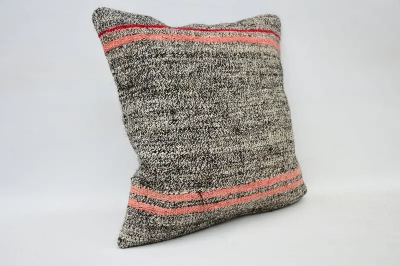 Knitted Pillow, Ethnical Kilim Rug Pillow, 14x14 Brown Pillow Case, Kilim Pillow, Pillow Case, Turkish Bench Pillow Sham, Kilim Cushion Sham - 2