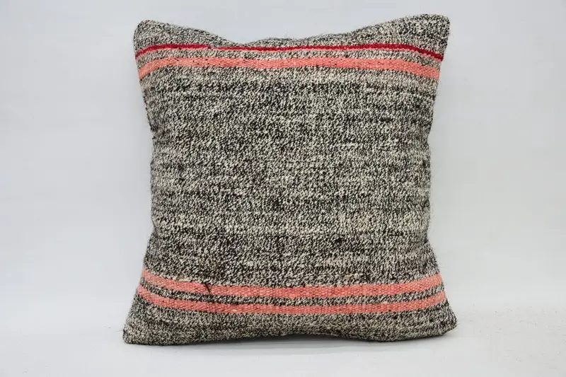 Knitted Pillow, Ethnical Kilim Rug Pillow, 14x14 Brown Pillow Case, Kilim Pillow, Pillow Case, Turkish Bench Pillow Sham, Kilim Cushion Sham - 1