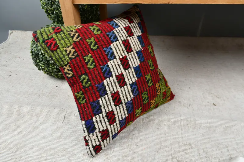 Antique Pillows, 16x16 Red Pillow Sham, Vintage Pillow, Pillow for Sofa, Accent Pillow Case, Bed Pillow, Decorative Bolster Pillow Sham, Pillow Sham - 7