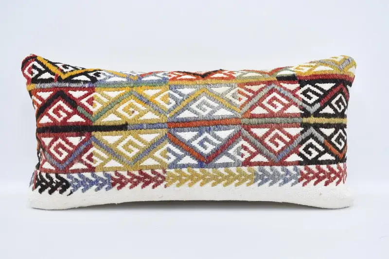 Throw Moroccan Pillow Cover, Blue 12x24 inch Wool Cushion Case - 1