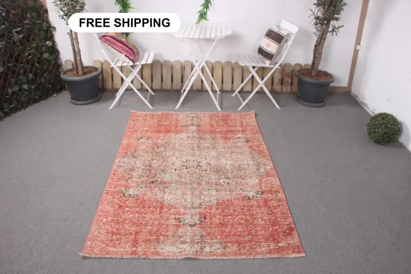 Alfombra de patchwork roja y morada, decoración elegante de 3,8x5,6 pies