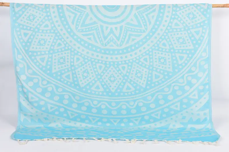Round Pattern Turkish Towel Organic Cotton Turquoise, 70x40 Inches