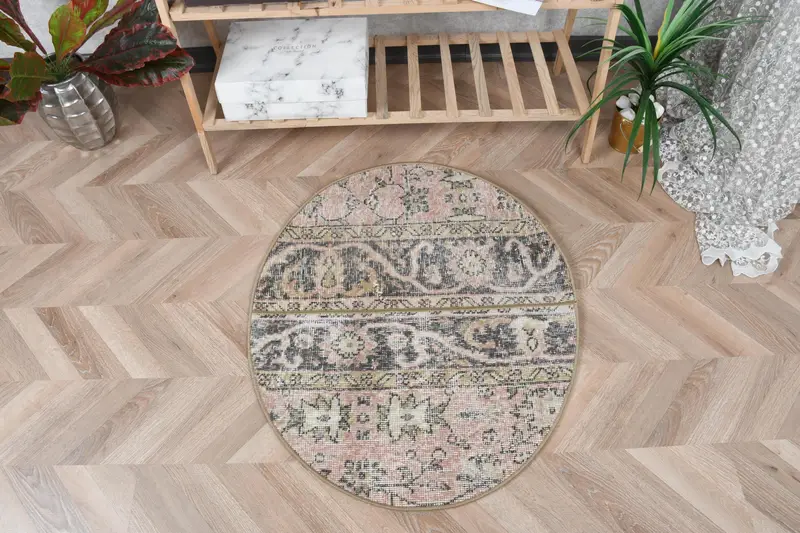 Alfombra rosa y azul, diseño botánico de 8 x 9 m