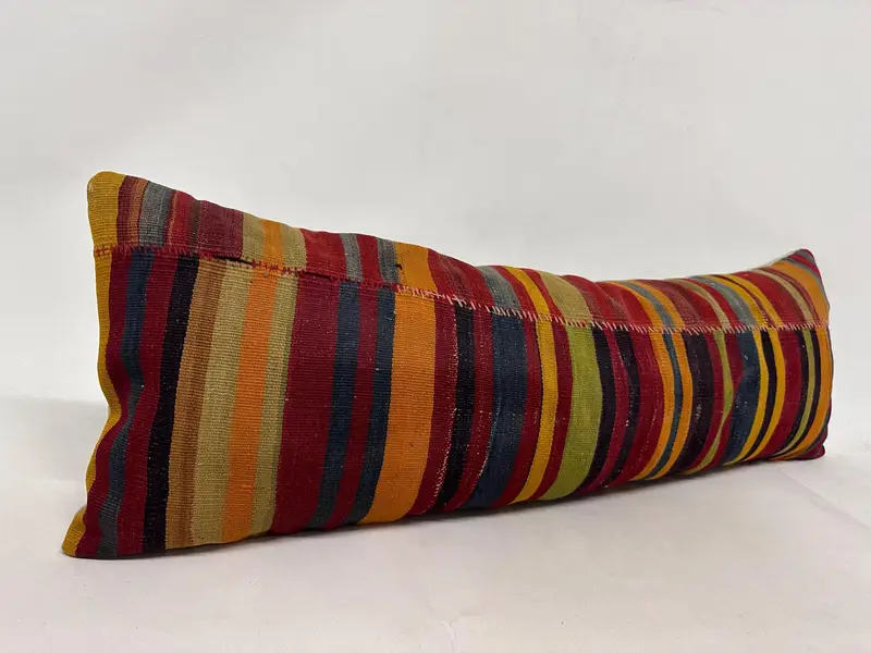 Knitted Pillow Case, Cushion Cover, Turkish Kilim Pillow, Boho Pillow, 16x48 Red Cushion, Vintage Kilim Throw Pillow, Bolster Throw Pillow Case - 3