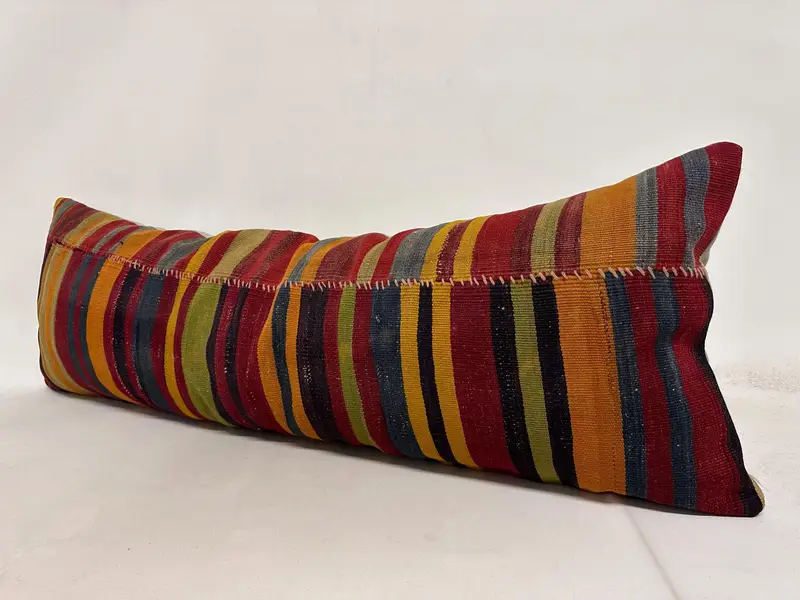 Knitted Pillow Case, Cushion Cover, Turkish Kilim Pillow, Boho Pillow, 16x48 Red Cushion, Vintage Kilim Throw Pillow, Bolster Throw Pillow Case - 4
