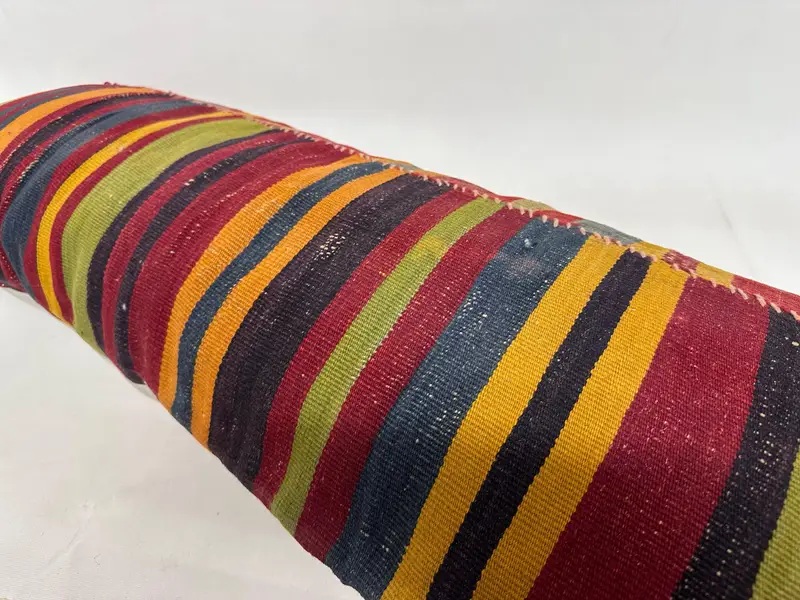 Knitted Pillow Case, Cushion Cover, Turkish Kilim Pillow, Boho Pillow, 16x48 Red Cushion, Vintage Kilim Throw Pillow, Bolster Throw Pillow Case - 6