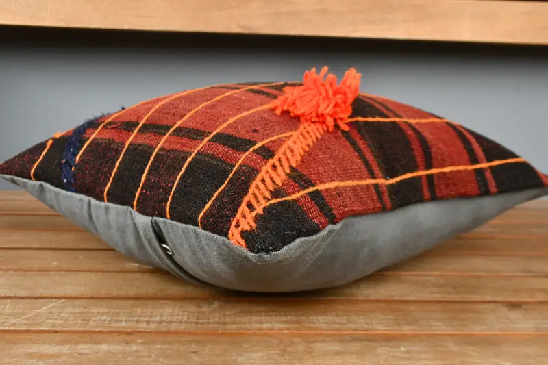 Nautical Throw Cushion, Pillow Cover, Decorative Bolster Pillow, Kilim Pillow Cover, 16x16 Red Pillow, Pillow for Couch, Kilim Pillow - 4
