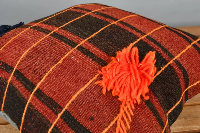 Nautical Throw Cushion, Pillow Cover, Decorative Bolster Pillow, Kilim Pillow Cover, 16x16 Red Pillow, Pillow for Couch, Kilim Pillow - 3