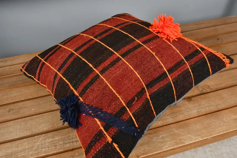 Nautical Throw Cushion, Pillow Cover, Decorative Bolster Pillow, Kilim Pillow Cover, 16x16 Red Pillow, Pillow for Couch, Kilim Pillow - 2