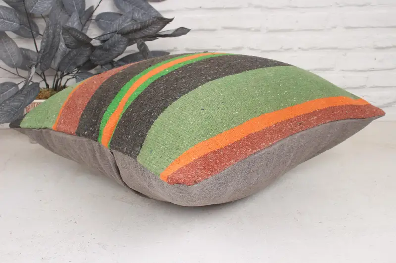 Ethnical Kilim Rug Pillow, Turkish Corner Pillow Sham, Pillow Cover, 20x20 Green Pillow Case, Home Decor Pillow, Antique Pillows - 6