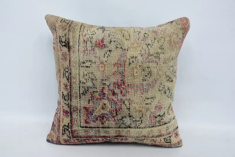 Authentic Pillow, Vintage Kilim Throw Pillow, Throw Kilim Pillow, 24x24 Beige Pillow Sham, Pillow Sham, Seat Pillow, Vintage Kilim Pillow - 1