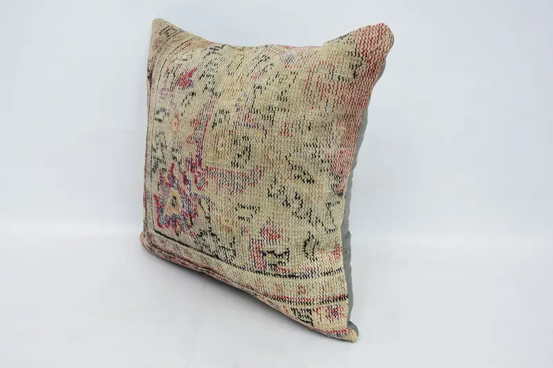 Authentic Pillow, Vintage Kilim Throw Pillow, Throw Kilim Pillow, 24x24 Beige Pillow Sham, Pillow Sham, Seat Pillow, Vintage Kilim Pillow - 4