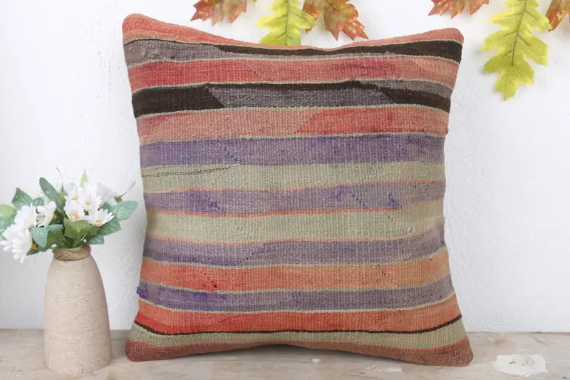 Aesthetic Cushion Cover, Gift Pillow, 16x16 Purple Cushion Case, Vintage Kilim Throw Pillow, Kilim Pillow Cover, Cushion Cover - 2