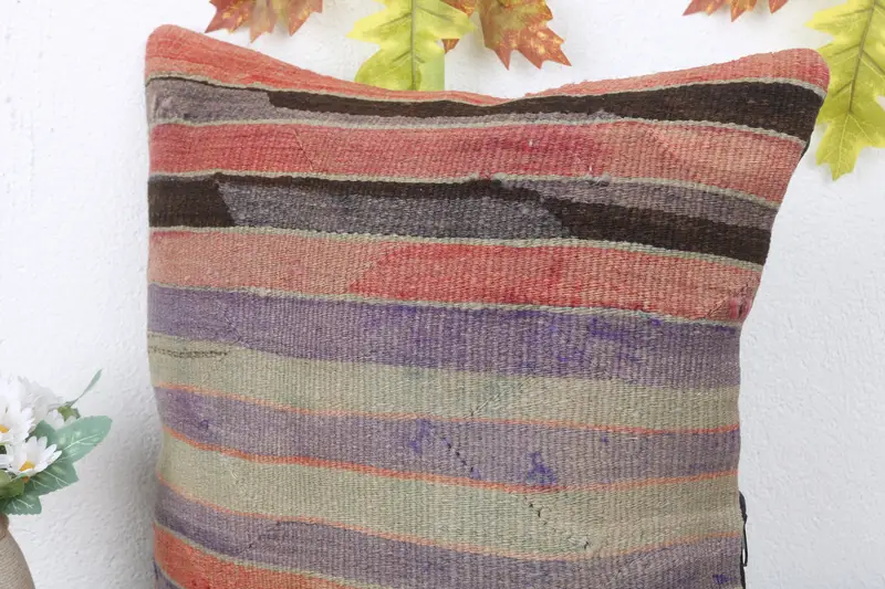 Aesthetic Cushion Cover, Gift Pillow, 16x16 Purple Cushion Case, Vintage Kilim Throw Pillow, Kilim Pillow Cover, Cushion Cover - 5
