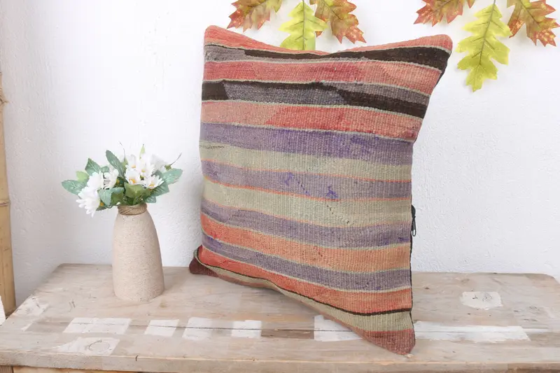 Aesthetic Cushion Cover, Gift Pillow, 16x16 Purple Cushion Case, Vintage Kilim Throw Pillow, Kilim Pillow Cover, Cushion Cover - 4