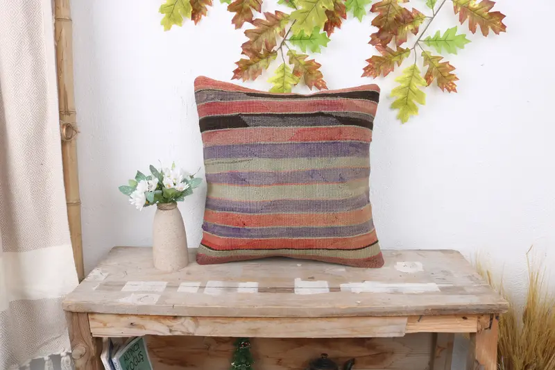 Aesthetic Cushion Cover, Gift Pillow, 16x16 Purple Cushion Case, Vintage Kilim Throw Pillow, Kilim Pillow Cover, Cushion Cover - 1