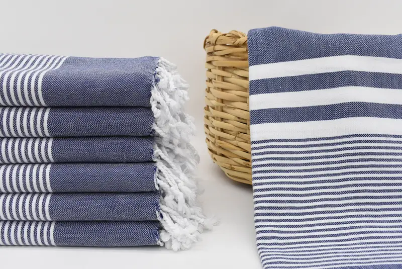 Beach Towel Turkish Cotton Blue Striped Hand Towel, 70x40 Inches