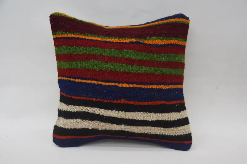 Vintage Red Woven Pillow, Antique Striped 5x5 inch Cushion Case - 1