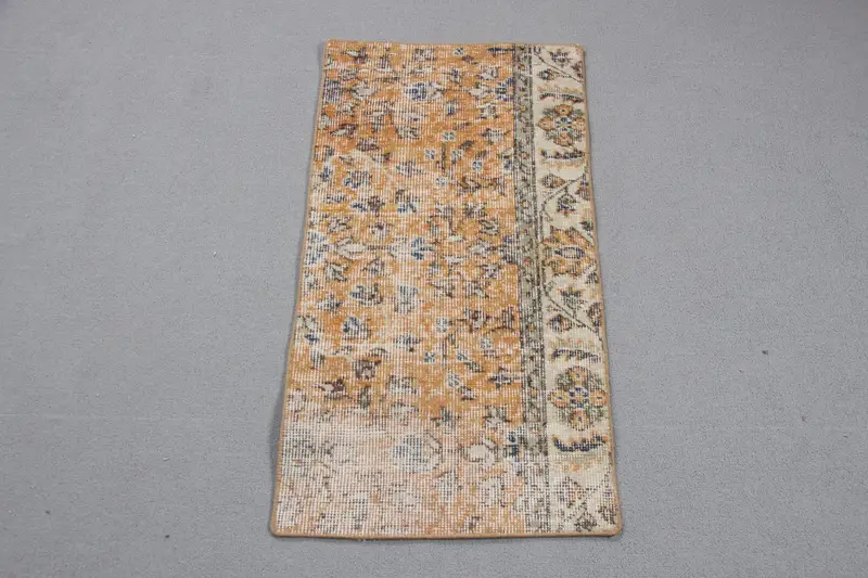 Vintage Türk Halısı, 1.5x2.9 ft Oushak Halı, Kahverengi Bordürlü Yün Halı - 1