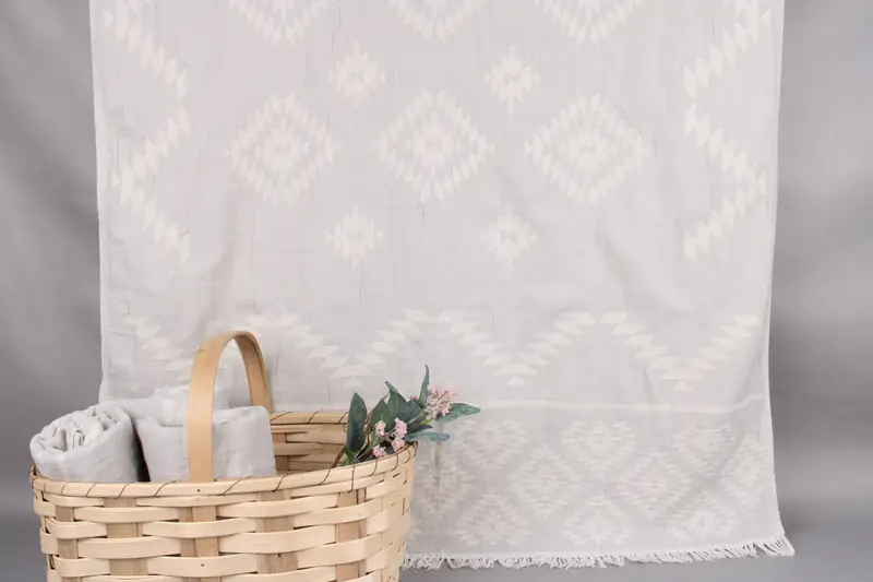 Personalized Turkish Beach Towel Light Gray Kilim, 36x71 Inches