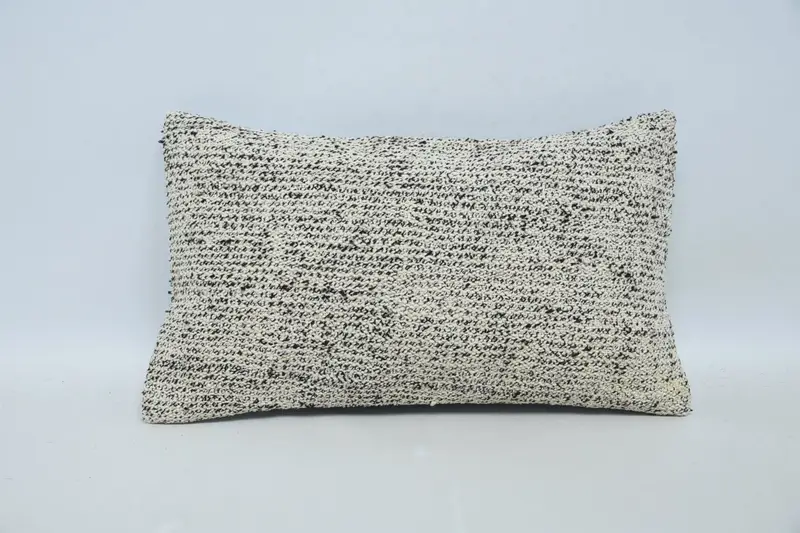 Throw Moroccan Handwoven Pillow Case, TexturedBeige 30x50 cm Wool Plaid Pillow Sham - 1