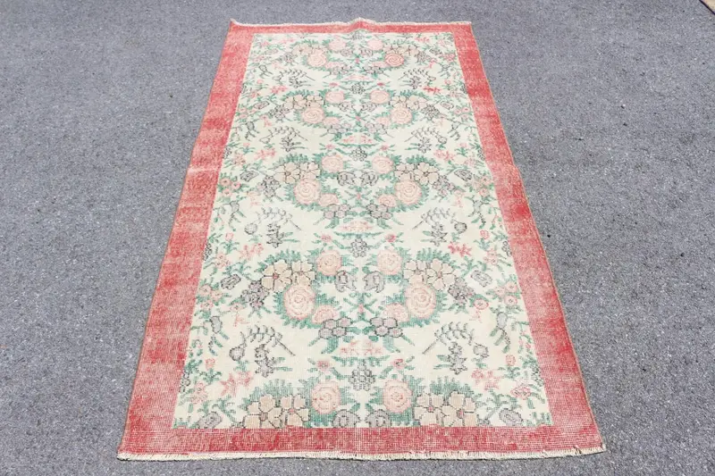 Türk 3.6x6.5 ft Halı, Accent Vintage Halı, Kırmızı Yeşil Fas Halısı - 1