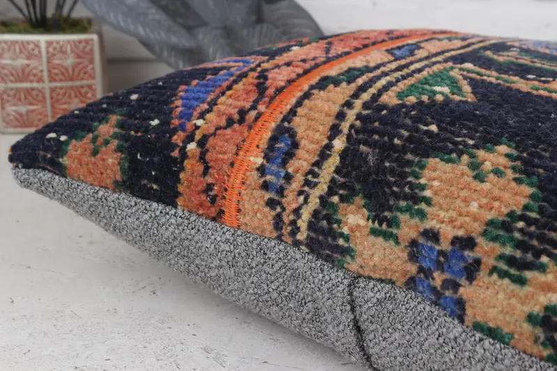 Toss Pillow Cover, 18x18 Orange Pillow, Vintage Pillow, Cotton Cushion Cover, Boho Pillow Sham Cover, Handmade Kilim Cushion, Pillow Sham - 6