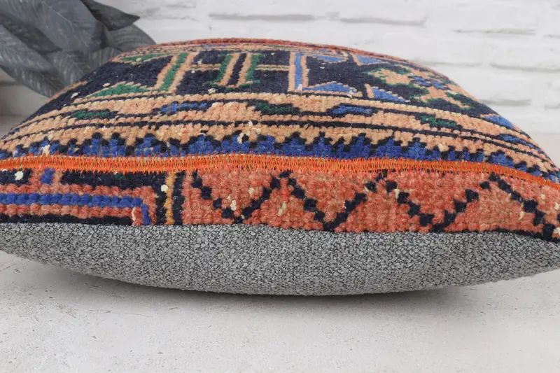 Toss Pillow Cover, 18x18 Orange Pillow, Vintage Pillow, Cotton Cushion Cover, Boho Pillow Sham Cover, Handmade Kilim Cushion, Pillow Sham - 5