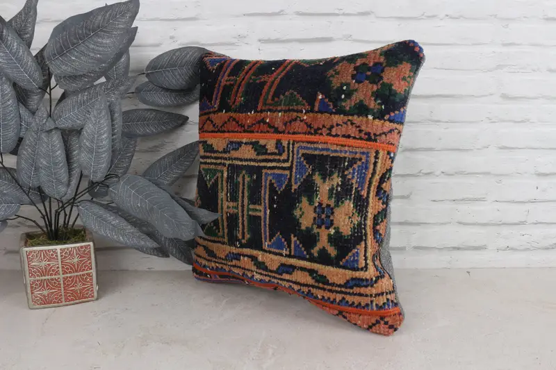 Toss Pillow Cover, 18x18 Orange Pillow, Vintage Pillow, Cotton Cushion Cover, Boho Pillow Sham Cover, Handmade Kilim Cushion, Pillow Sham - 4