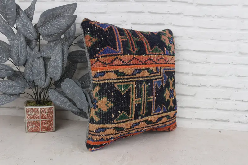 Toss Pillow Cover, 18x18 Orange Pillow, Vintage Pillow, Cotton Cushion Cover, Boho Pillow Sham Cover, Handmade Kilim Cushion, Pillow Sham - 3