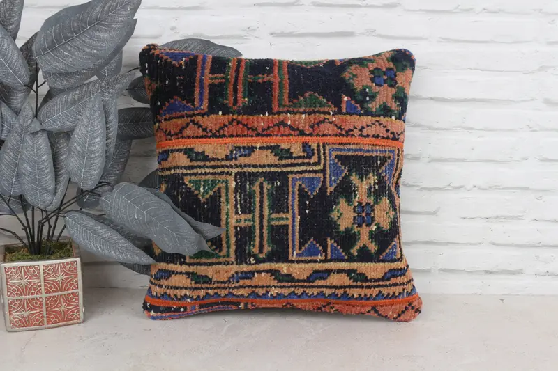 Toss Pillow Cover, 18x18 Orange Pillow, Vintage Pillow, Cotton Cushion Cover, Boho Pillow Sham Cover, Handmade Kilim Cushion, Pillow Sham - 1
