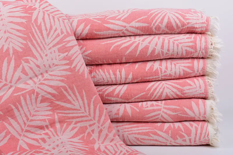 Turkish Cotton Throw Blanket Coral Floral Pattern, 99x79 Inches