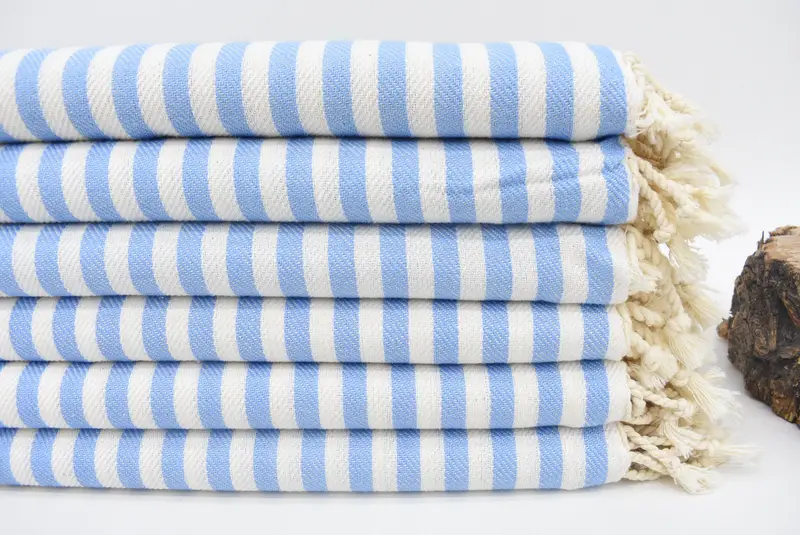 Personalized Baby Blue Striped Turkish Towel, 70x40 Inches