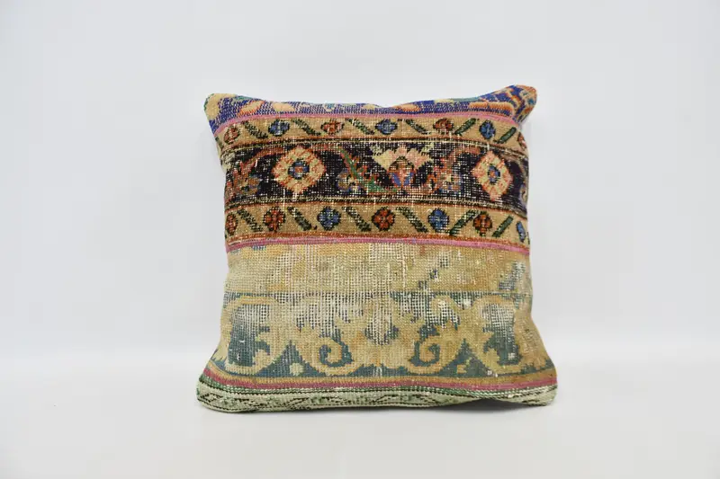 Custom Cushion, Retro Throw Pillow, 24x24 Blue Pillow Case, Turkish Kilim Pillow, Vintage Kilim Pillow, Pillow Case, Antique Pillows - 1