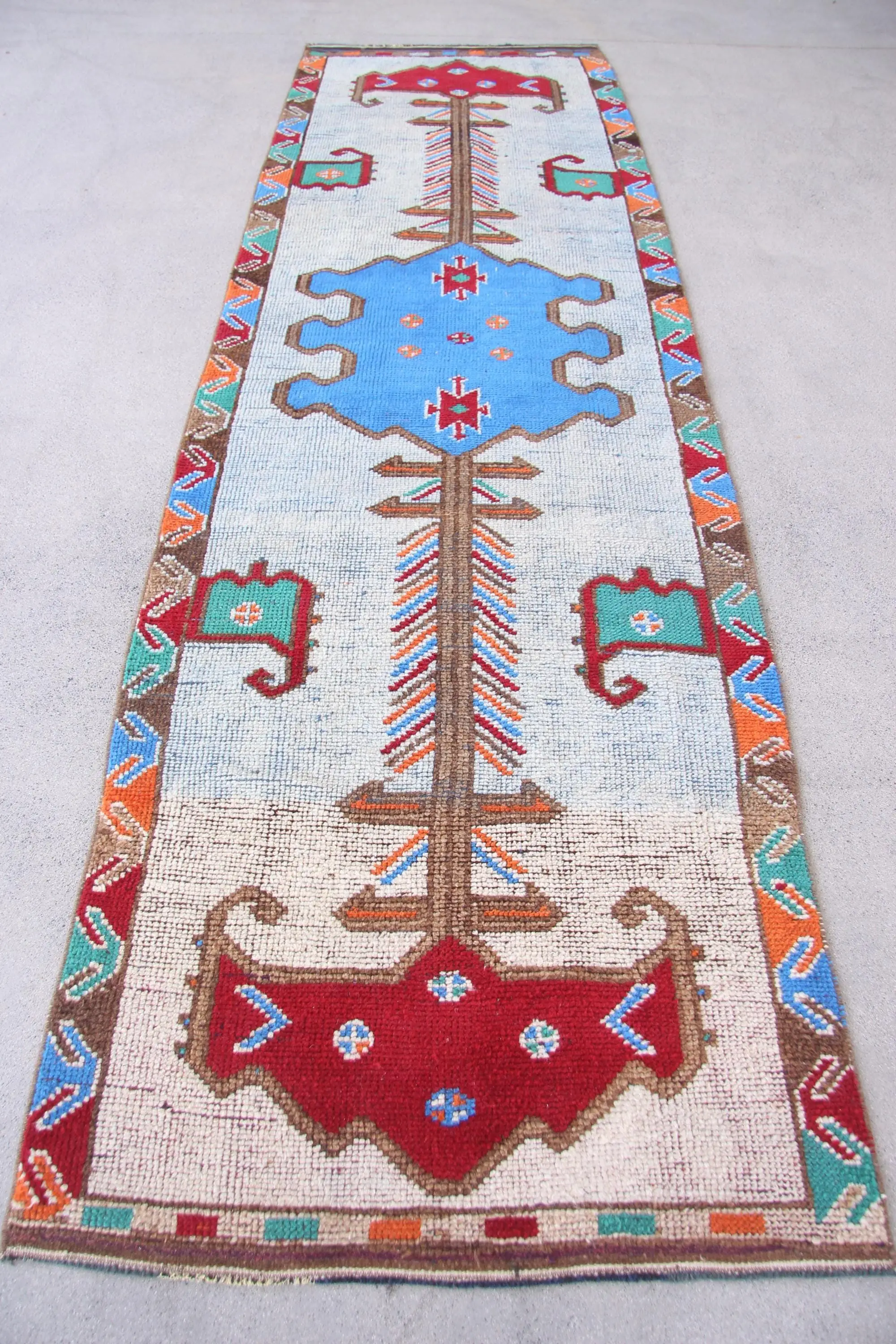 3.37x11.6 ft Rug, Vintage Turkish Rug, Red Herki Wool Rug - 1
