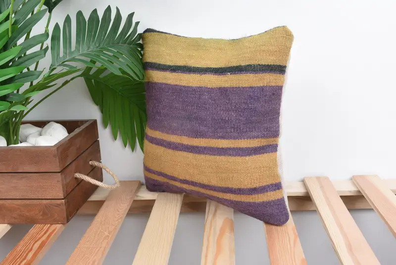 Kilim Pillow, Bed Cushion Case, Pillow Cover, 12x12 Purple Pillow Cover, Vintage Kilim Throw Pillow, Meditation Cushion, Kilim Pillow Cover - 5