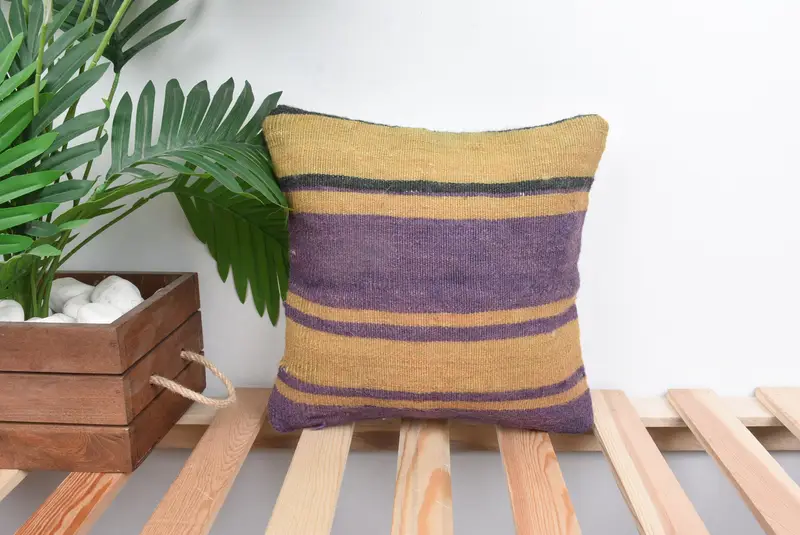 Kilim Pillow, Bed Cushion Case, Pillow Cover, 12x12 Purple Pillow Cover, Vintage Kilim Throw Pillow, Meditation Cushion, Kilim Pillow Cover - 1