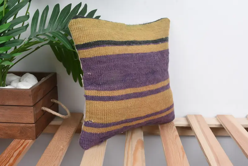Kilim Pillow, Bed Cushion Case, Pillow Cover, 12x12 Purple Pillow Cover, Vintage Kilim Throw Pillow, Meditation Cushion, Kilim Pillow Cover - 4
