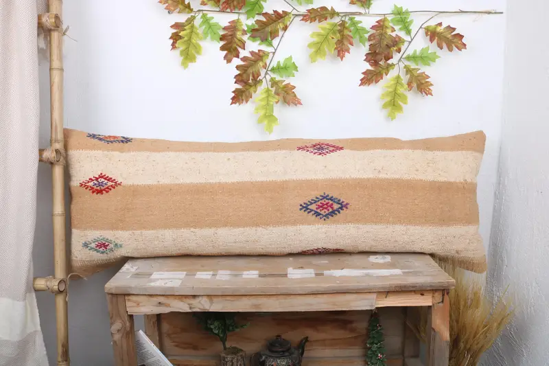 Pattern Throw Pillow, 16x48 White Pillow Sham, Cushion Case, Vintage Pillow, Gift Pillow, Vintage Kilim Pillow, Decorative Throw Pillow Case - 1