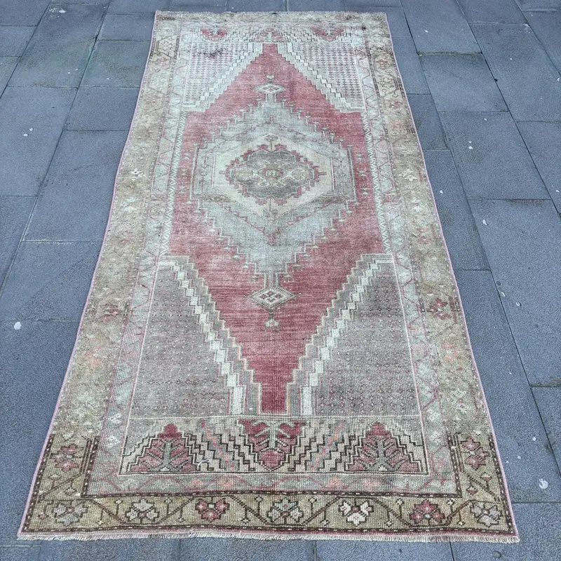 Kırmızı İran Halısı, 3,7x8,2 ft Zarif Kırmızı ve Sarı